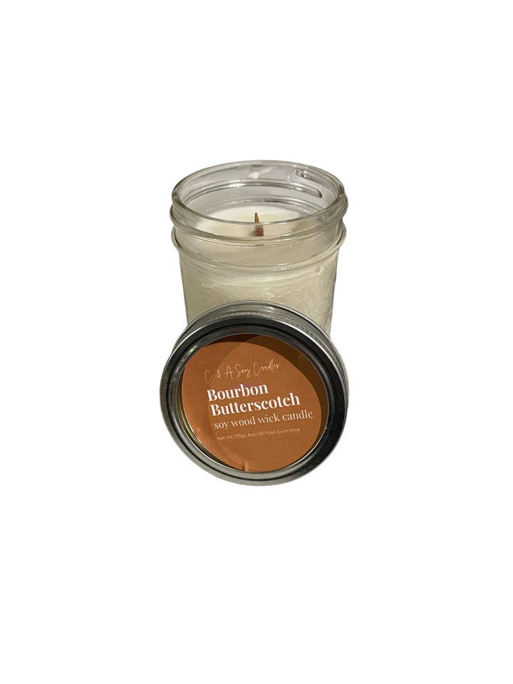 Bourbon Butterscotch vegan, soy & wood-wick candle - 14 Oz for wholesale by C & A Soy Candles, LLC