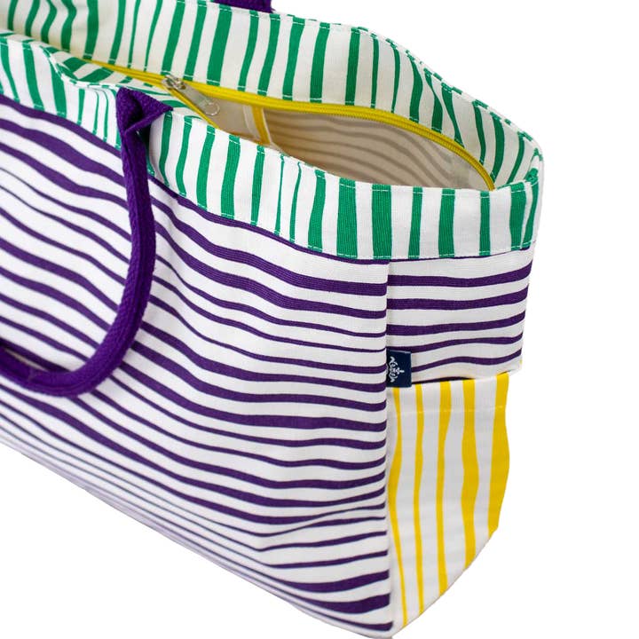 The Royal Standard - Wholesale Tote Bag - Women's - Stripe Durham Tote White/Purple/Yellow/Green 17.5x13.5x6