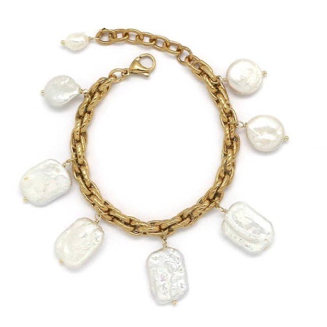 Large White Freshwater Pearl Bracelet - B4-032 for wholesale by LIZOU