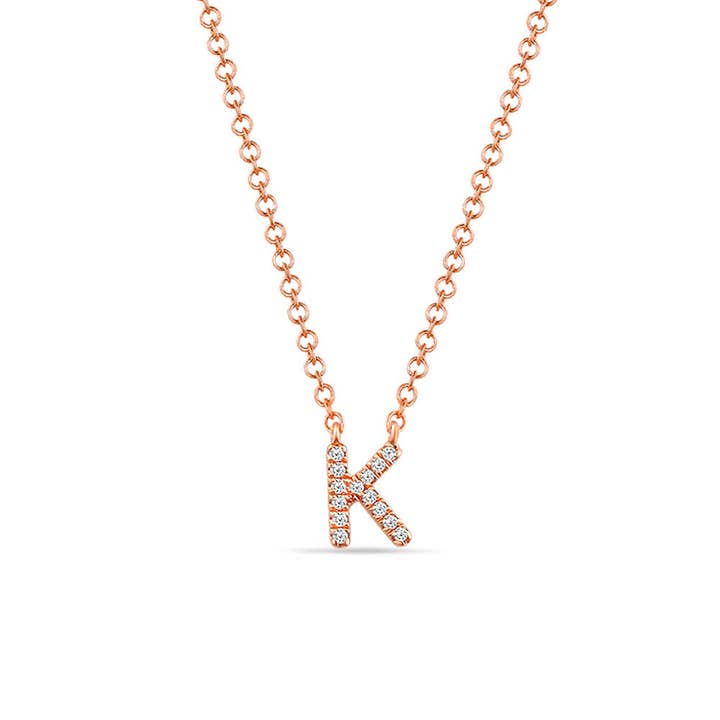 Halskette Letter "K", 14 K Rosegold mit Diamanten für den Großhandel von Leaf Jewelry