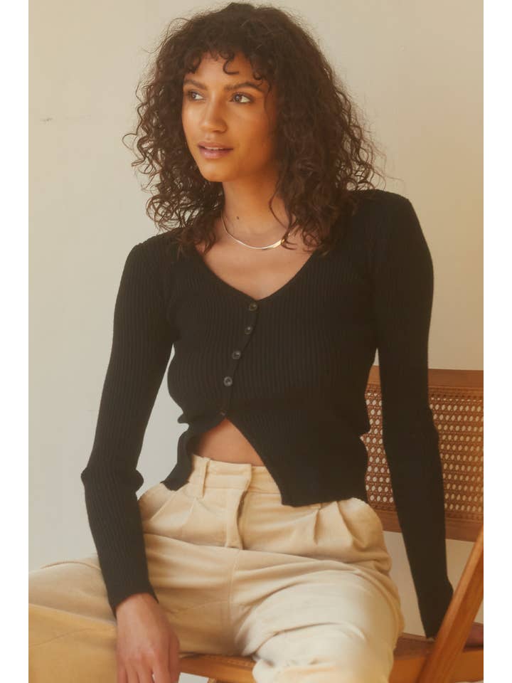 BLACK CT7594 - Aries Asymmetric Button Front Cardigan for wholesale on Faire