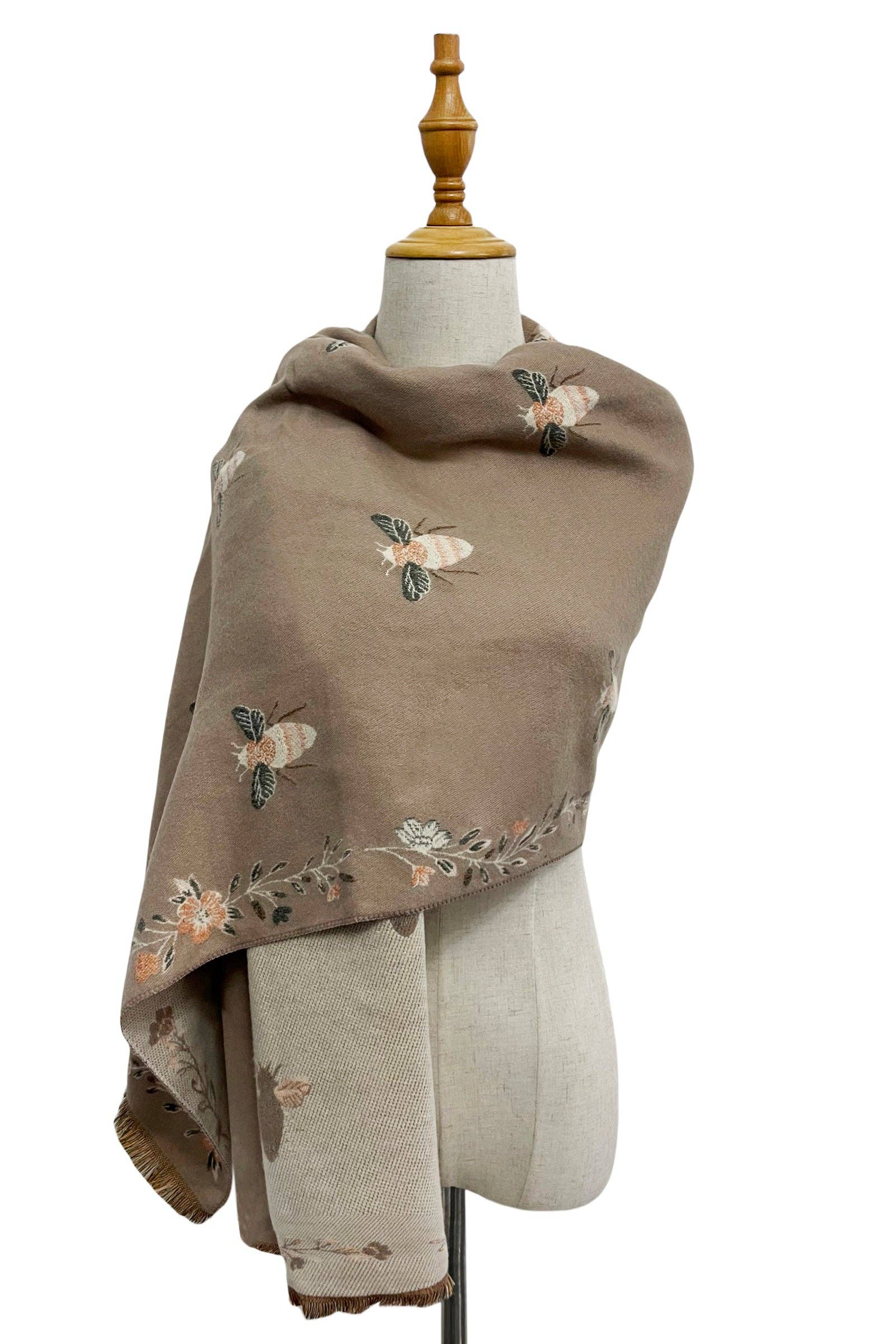 Fashion Scarf World - Wholesale Scarf - Women's - Bee & Floral Soft Woven Frayed Scarf12