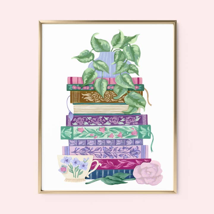 Floral Stack of Books Art Print for wholesale by Mia Whittemore