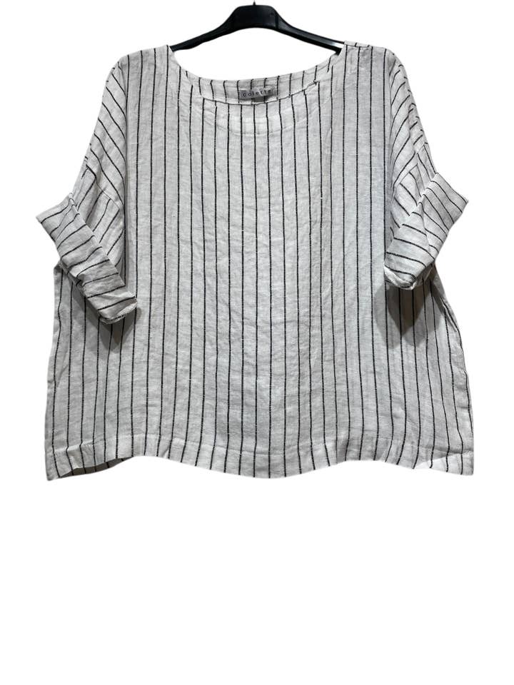 LINEN & COTTON HOUSE - Wholesale T-Shirt - Women's - 50095 STRIPED LINEN TOP WITH ROUND NECK