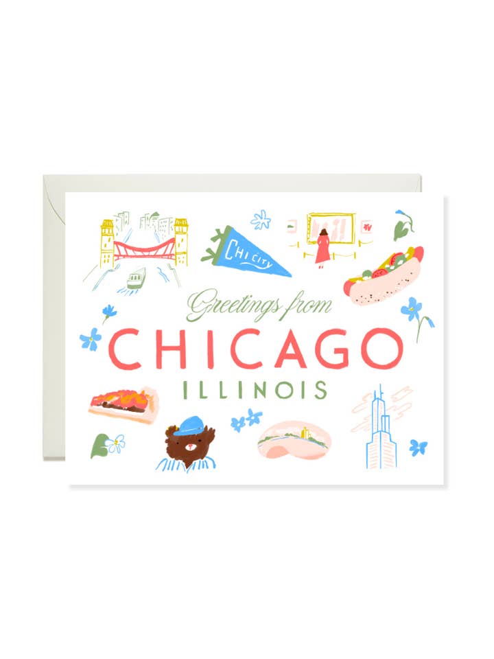 Greetings from Chicago Card - Classic Travel Card for wholesale by Karen Schipper