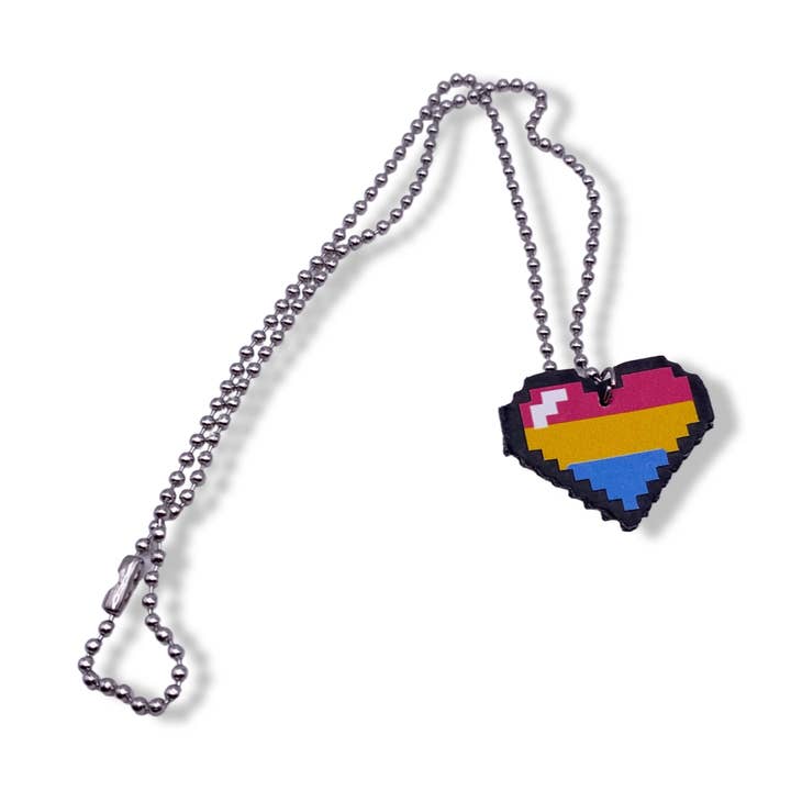 Pansexual Pride Pixel Heart Faux Leather Necklace for wholesale by Geekish Gifts