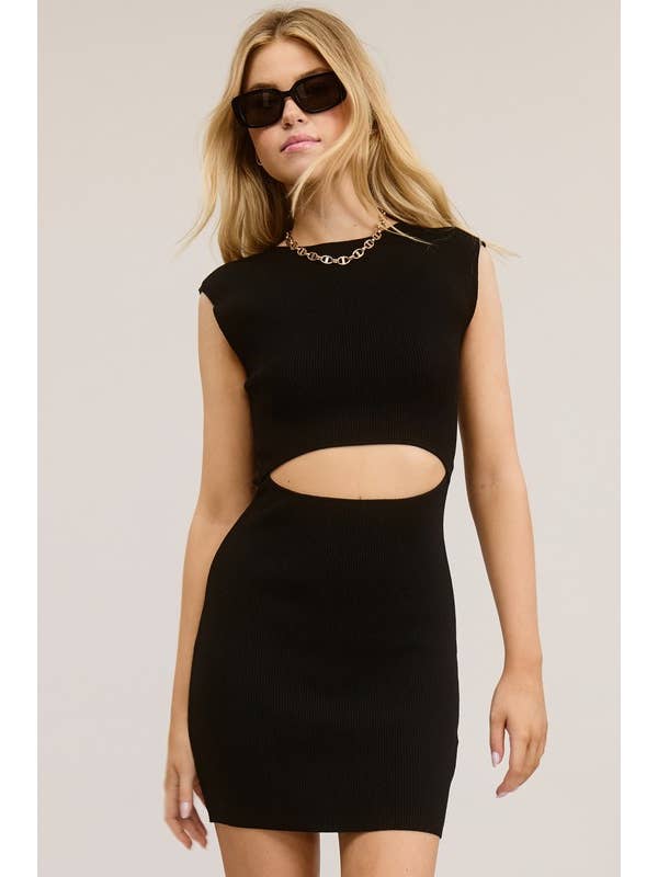 Mimosa - Wholesale Dress - Women's - Open-Pack Ribbed Knit Bodycon Cut Out Mini Dress4
