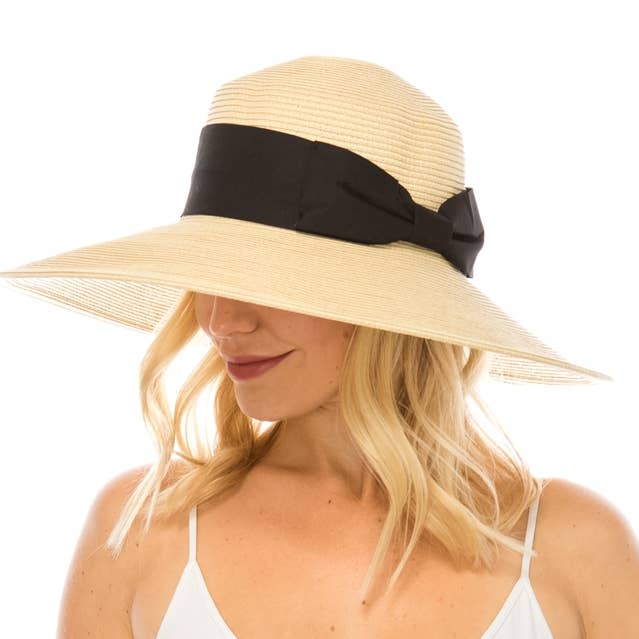 Chapeau de soleil en paille pour femmes glamour - bord de 5 pouces pour la vente par DNMC