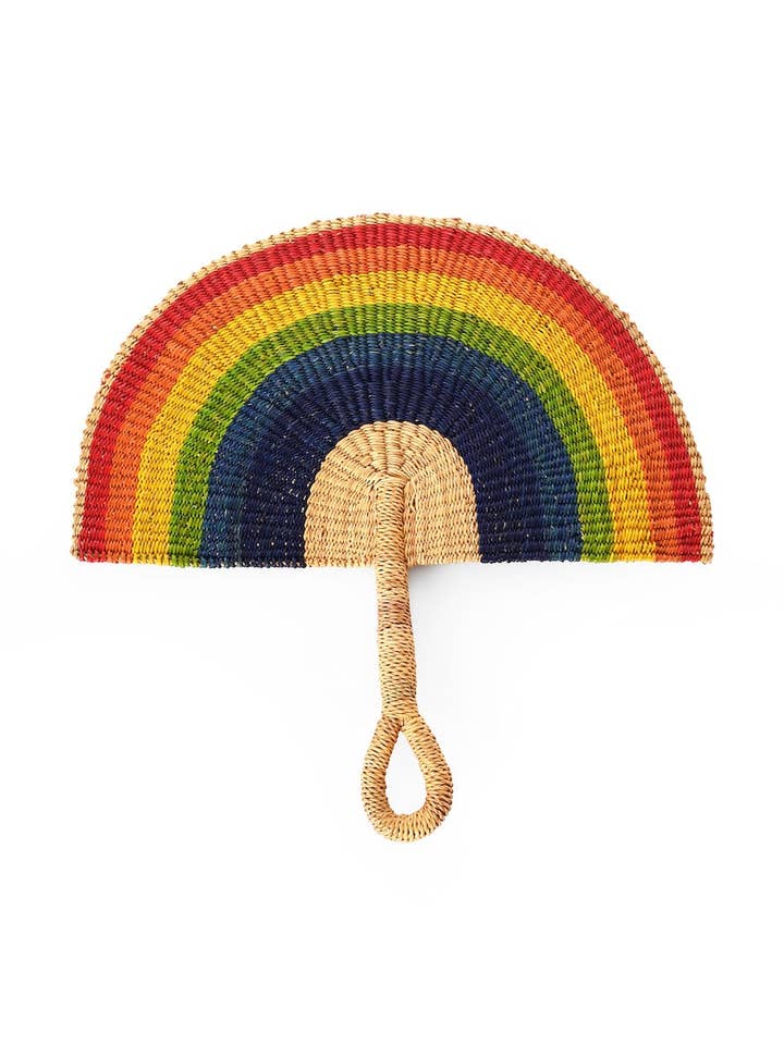Rainbow Elephant Grass Half-Moon Hand Fan for wholesale by Swahili | AFRICAN MODERN