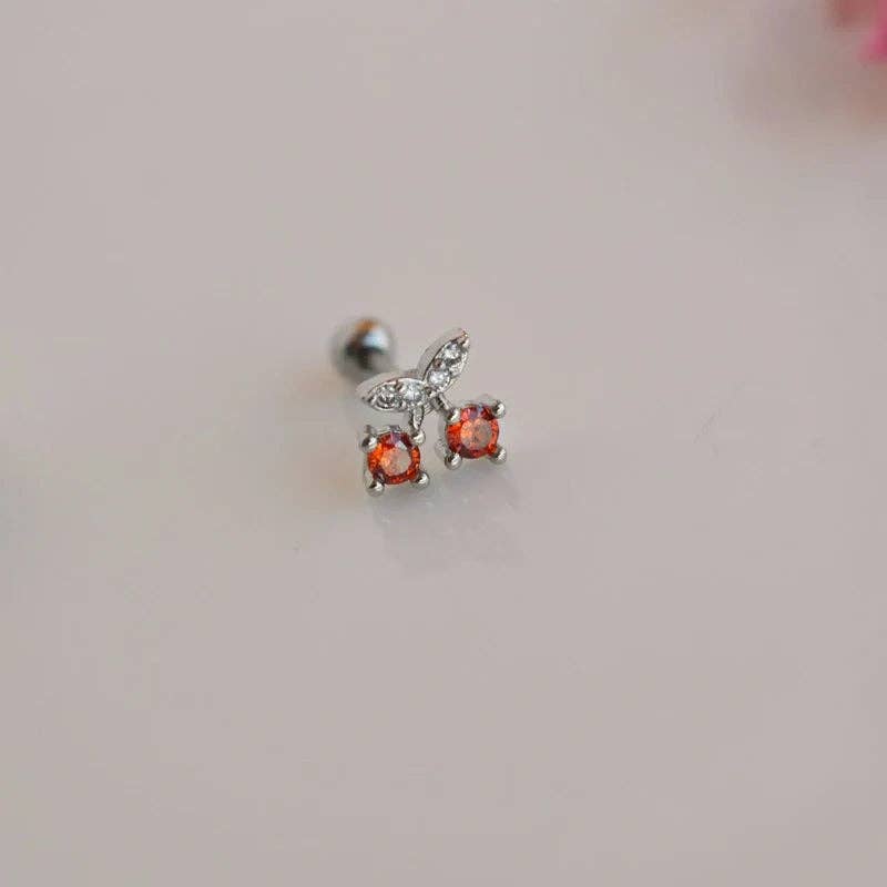StockJWL - Wholesale Single Earring - Cherry Tragus Piercing for Helix, Cartilage, and Lobe - Gold and Silver8