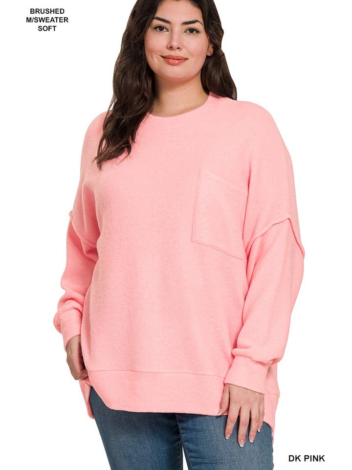 Vanilla Monkey - Wholesale Knit Sweater - Women's - Plus Brushed Melange Drop Shoulder Sweater1