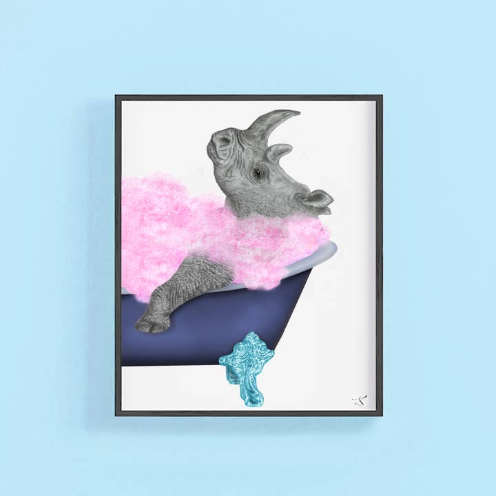 Delilah Jean Vit noshörningsporträttstudie 9 x 12 för wholesale av Central & Gus