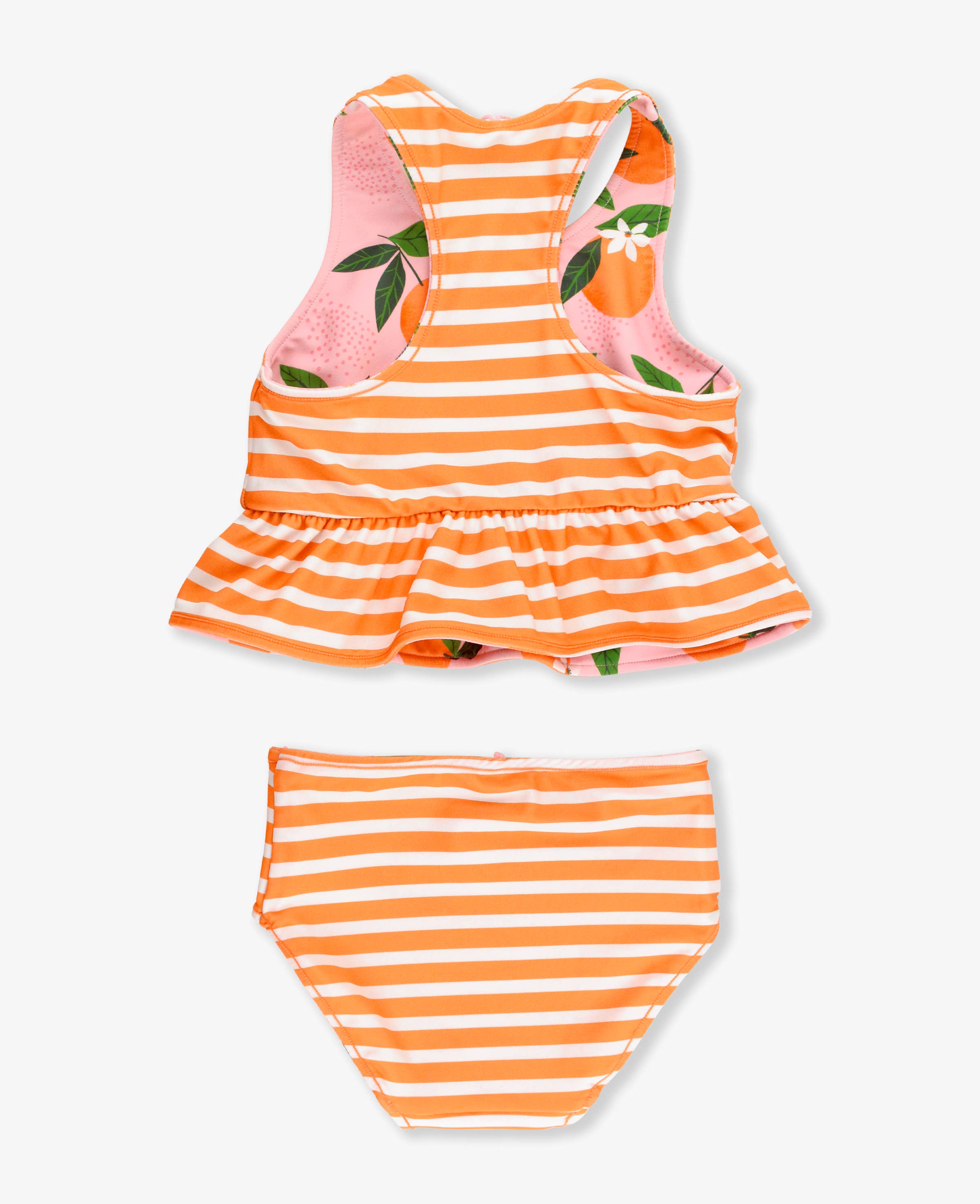 Rosa Conjunto de bañador de dos piezas con peplum reversible "Orange You The Sweetest" para niñas. de venta al por mayor en Faire16