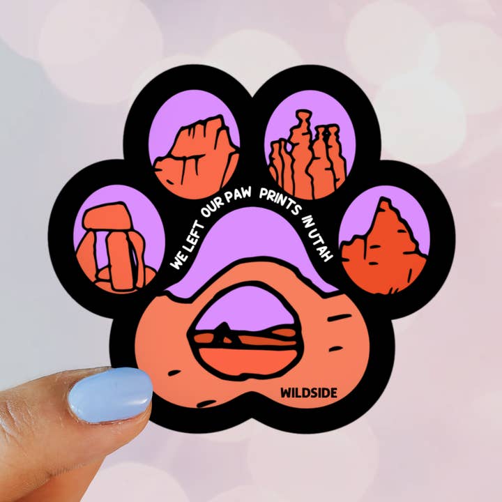 We Love Utah (Lilac) Vinyl Sticker | Dog Paw Sticker  for wholesale by Wildside Dog Gear
