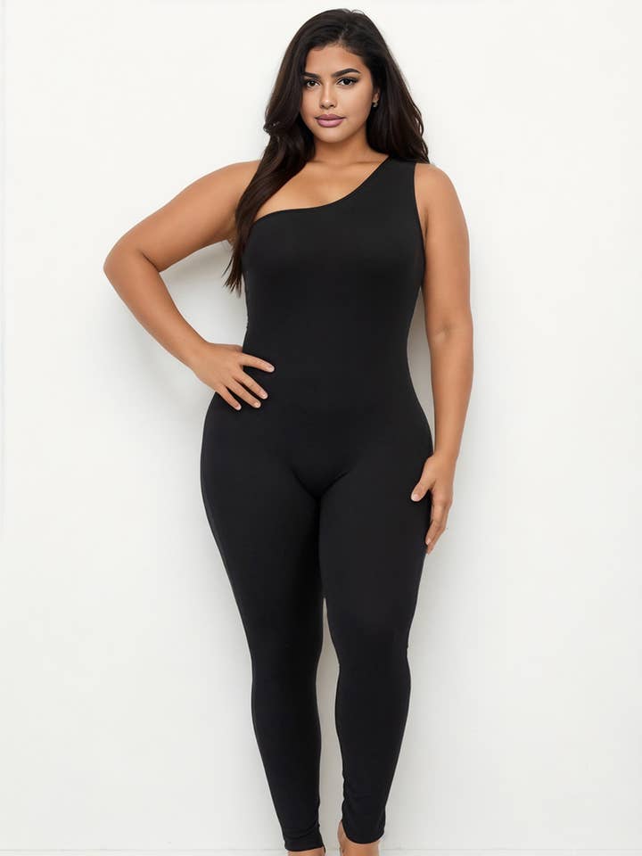 CAPELLA APPAREL - Wholesale Jumpsuit - Women's - Plus Size Solid Color One Shoulder Jumpsuit0