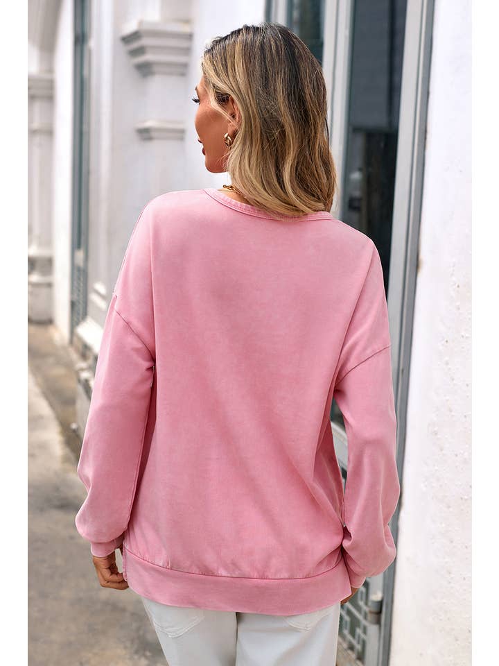 Little Daisy Closet - Wholesale Sweatshirt - Women's - LDC Mineral Wash Bow Patchwork Pullover Sweatshirt| S-4X1