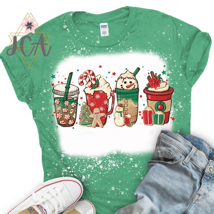 Christmas Coffee Bleached Shirt for wholesale by Jocelyn's Comfy Apparel