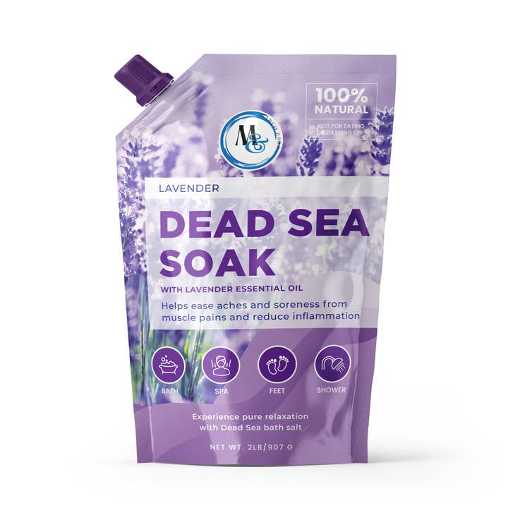 Dødehavs lavendelmineralsalt 2 lb til bad, spa, bruser - rent og naturligt badesalt til fodblødgøring, betændelse, hudpleje - Uparfumeret salt udvundet fra Dødehavet... for engroshandel hos Marco Esra