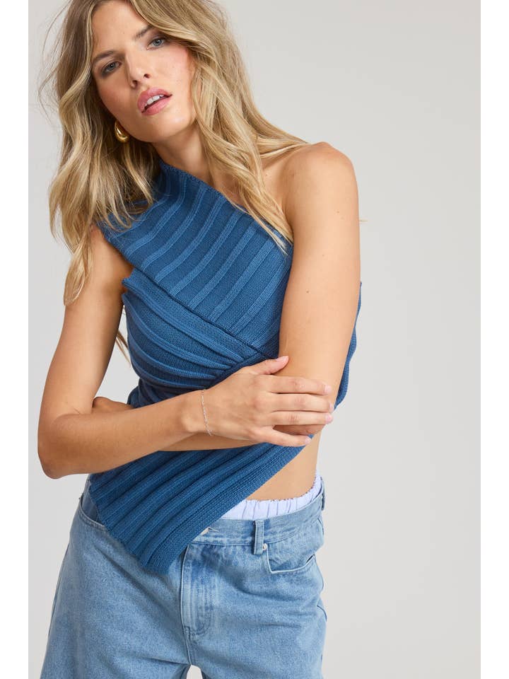 Mimosa - Wholesale Knit Top - Women's - One-Shoulder Asymmetrical Ribbed-Knit Sweater Top30