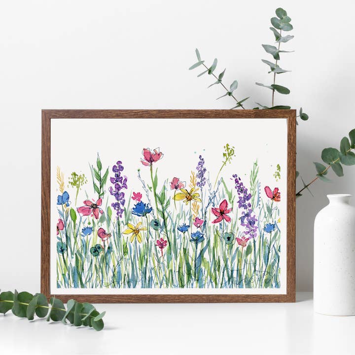 „Lunefulde vilde blomster“ Print for engroshandel hos Shelly Cluff Art
