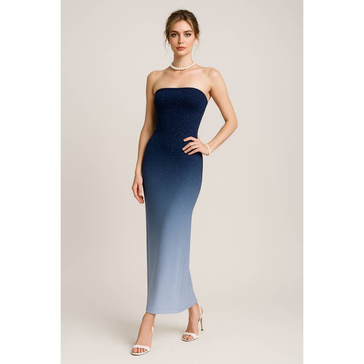 ITY GLITTER OMBRE MIDI KJOLE MED SPAGHETTISTROP for engroshandel hos CEFIAN FASHION