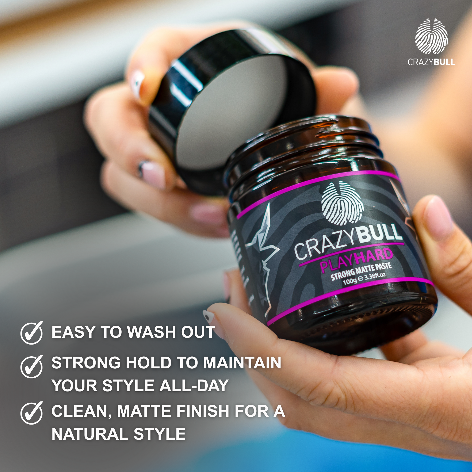 CRAZY BULL HAIR PRODUCTS – wholesale Hair styling gel/mousse – Crazy Bull Play Hard Strong Matte Styling Paste 6 Pack4