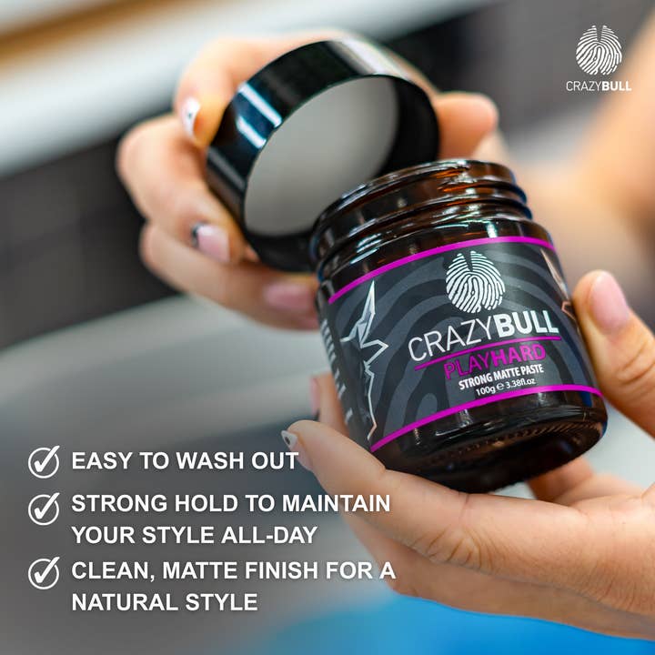 CRAZY BULL HAIR PRODUCTS - Wholesale Hair Styling Gel/Mousse - Crazy Bull Play Hard Strong Matte Styling Paste 6 Pack4