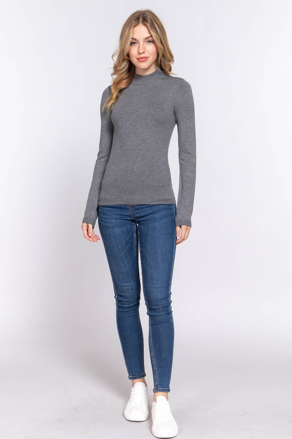 Active Basic | Active USA - Venta al por mayor Jersey de punto - Mujer - Suéter básico de manga larga con cuello simulado46