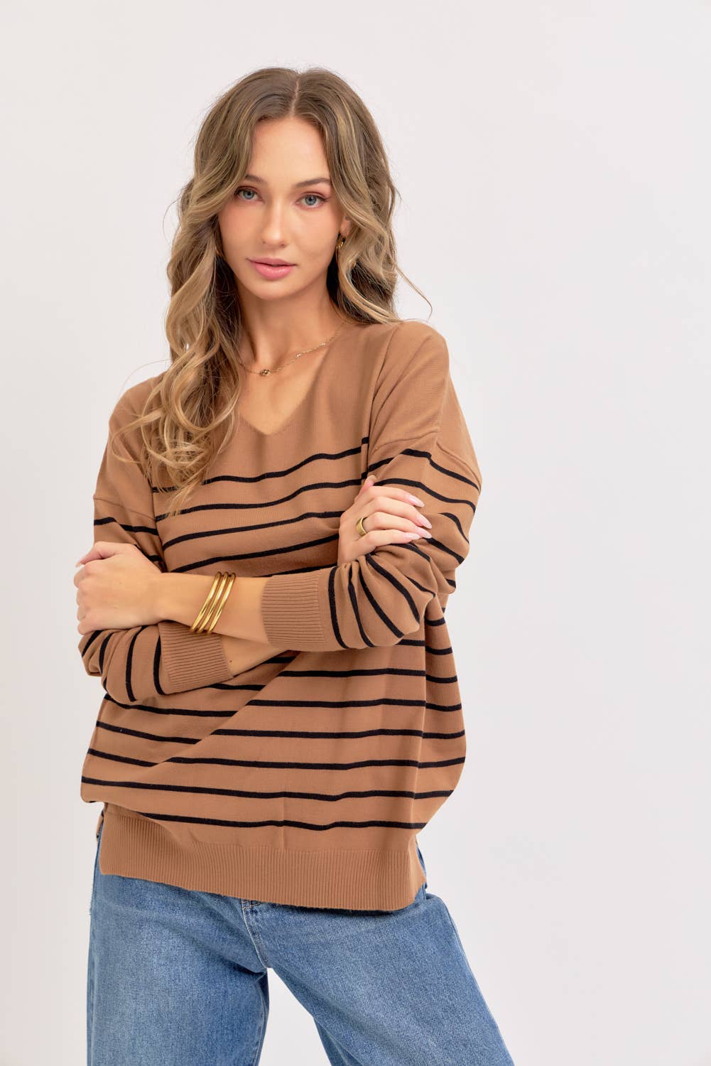 Sweet Lovely by Jen - Vente Pull en maille – femme - PULL À RAYURES SURDIMENSIONNÉ CONFORTABLE50