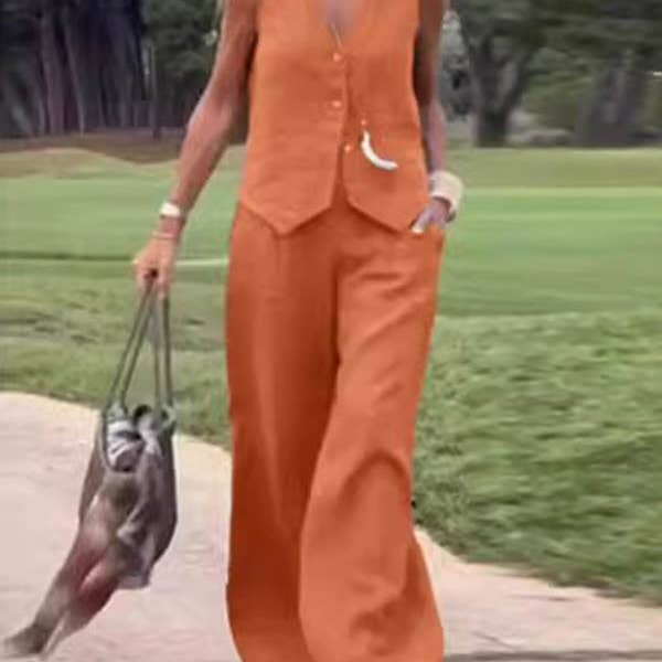 Plus Size Loose Solid Color Split-Joint V-Neck Vest + Elasticity Pants Two Pieces Set and other Purchase Wholesale ladies clothes. Free Returns & Net 60 Terms on Faire trending on Faire.