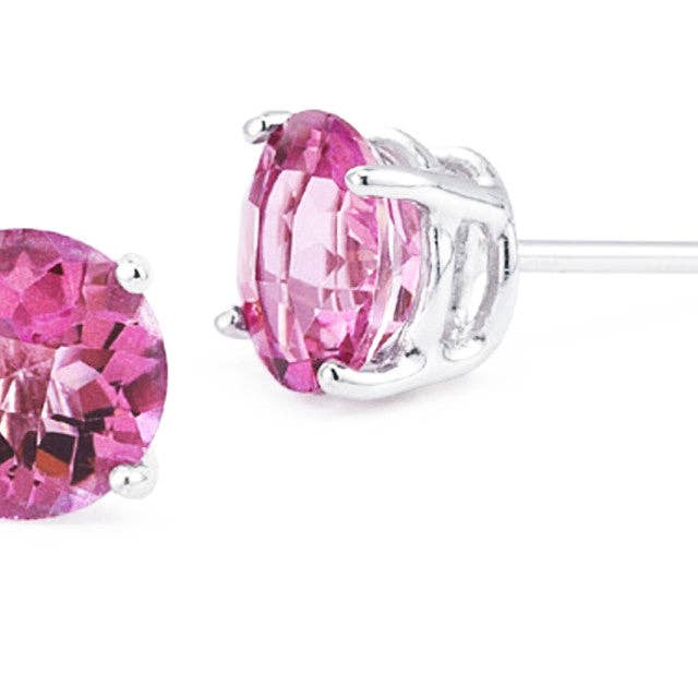 Pendientes de tuerca con circonita cúbica de turmalina rosa redonda de 1 quilate en oro blanco de 14 quilates chapados en oro para venta al por mayor de Paris Jewelry