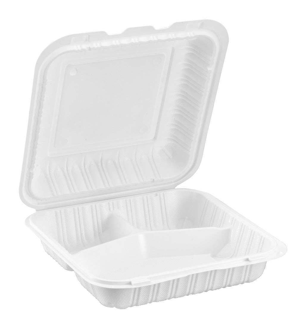 ProTakeOut - Wholesale Food Storage Container - ProTakeOut, [ 9" x 9"] 150 Pack| White-Front Lock, Vented, MFPP| Hinged, 3-comp, Vented Take-Out Containers | Durable & Eco Friendly | Microwave Safe  for Restaurants and Catering0