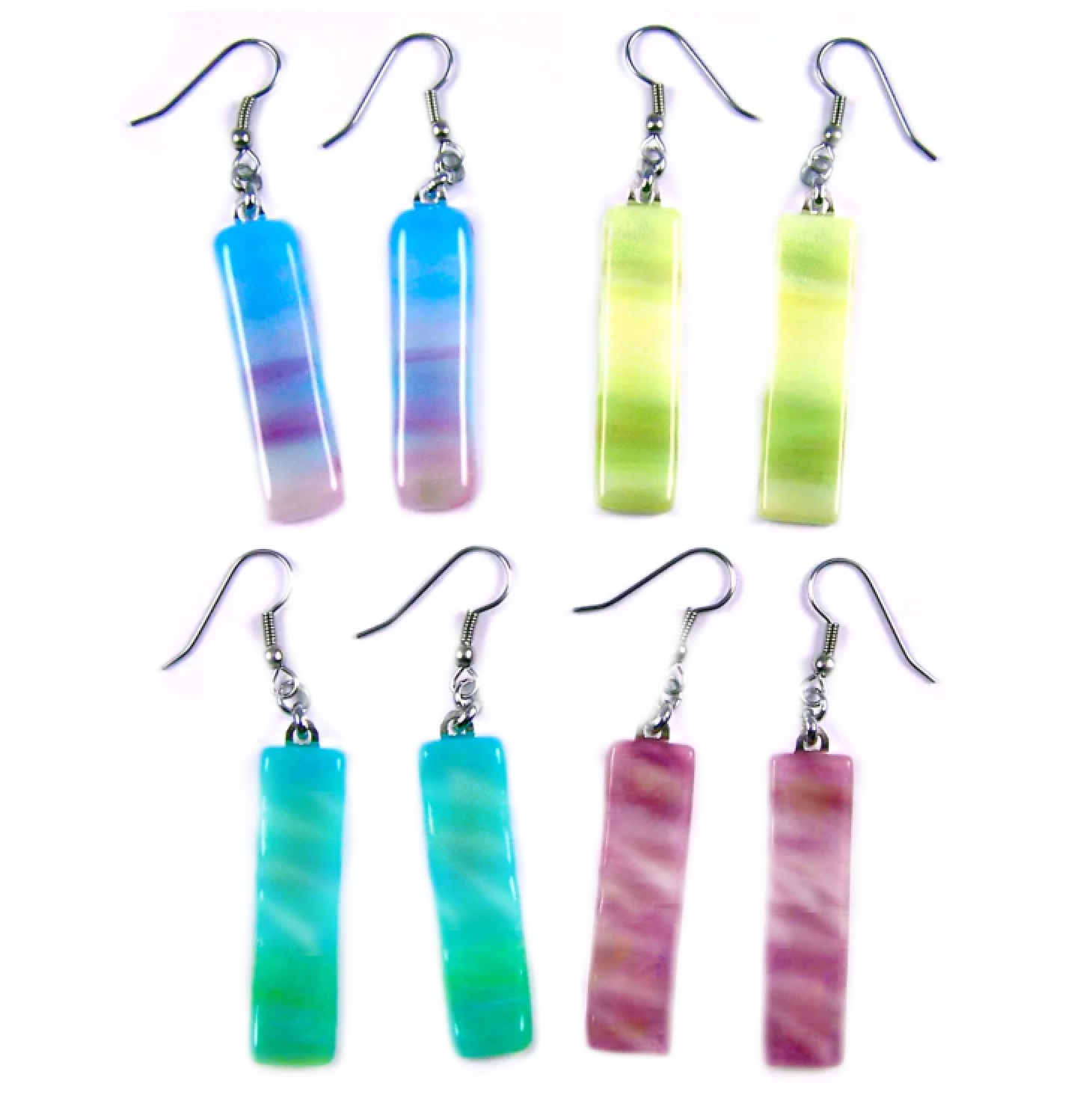 Glass Town USA - Wholesale Dangle Earrings - Stained Glass Earrings - Dangle Long - Pastel Swirls & Pink2