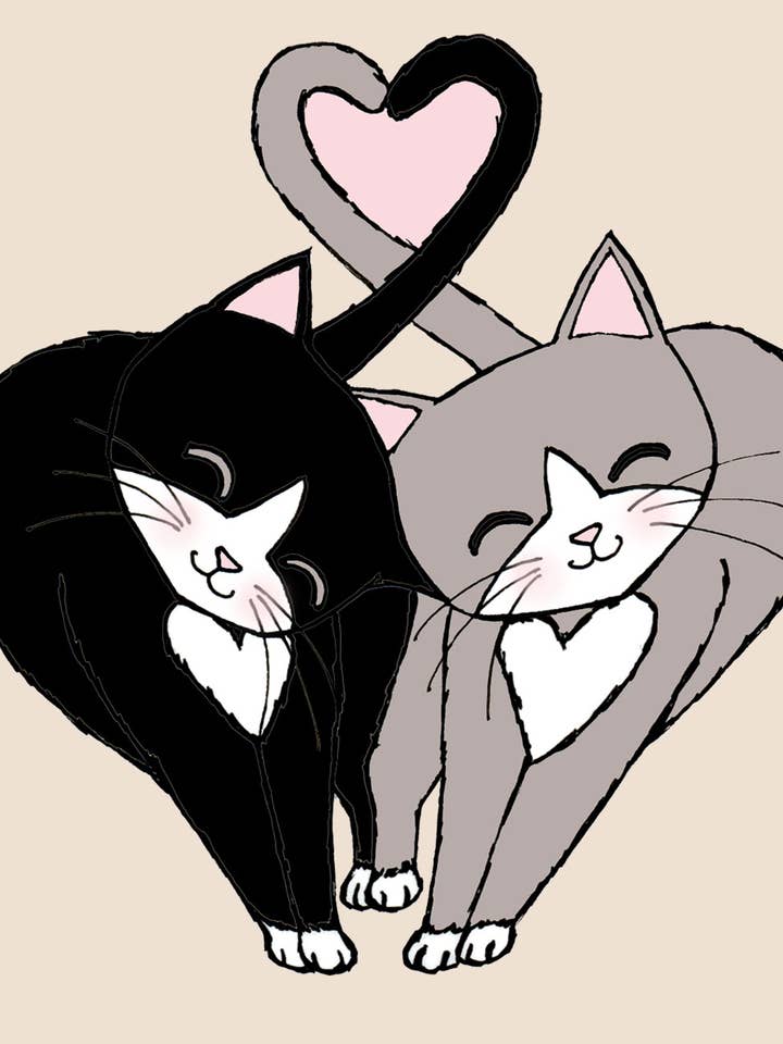 De Kopstoot Zwart en Grijs Katten 8 x 10 Kunstdruk voor wholesale door Cathy Peng Art & Design