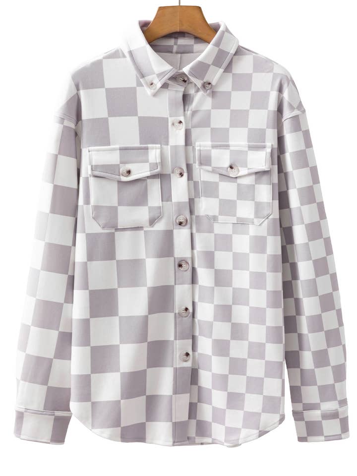 Aapparella - Wholesale Shirt Jacket/Shacket - Women's - Checkerboard Flap Pocket Button Front Shacket | S-XL1
