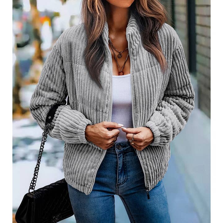 Supreme Fashion - Wholesale Coat - Women's - Fuzzy Pocket Zipper Strip Coat Jacket7