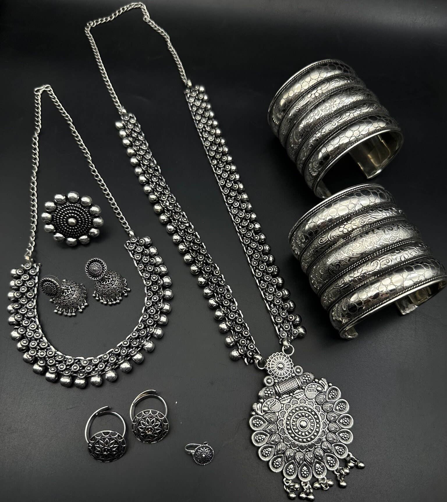Quirky Fashions - Wholesale Jewellery set - 7Pc Boho Oxidized Ethnic Temple Indian Jewelry Set2