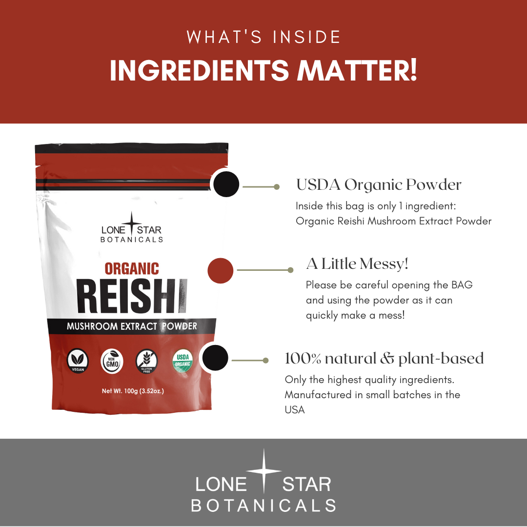 Lone Star Botanicals - Wholesale Protein/Superfood Powder - Organic Reishi Mushroom Extract Powder -- 3.52 oz2
