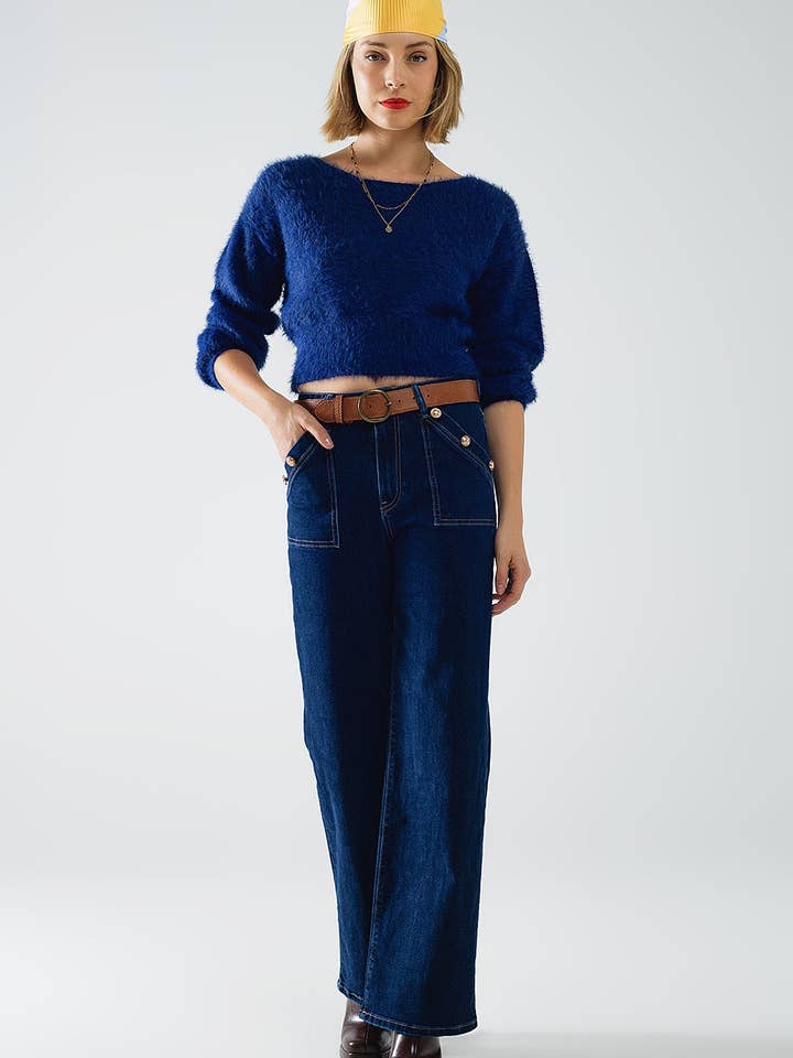 Blu soffice maglione corto in blu marino aderente in vita in vendita all'ingrosso su Faire