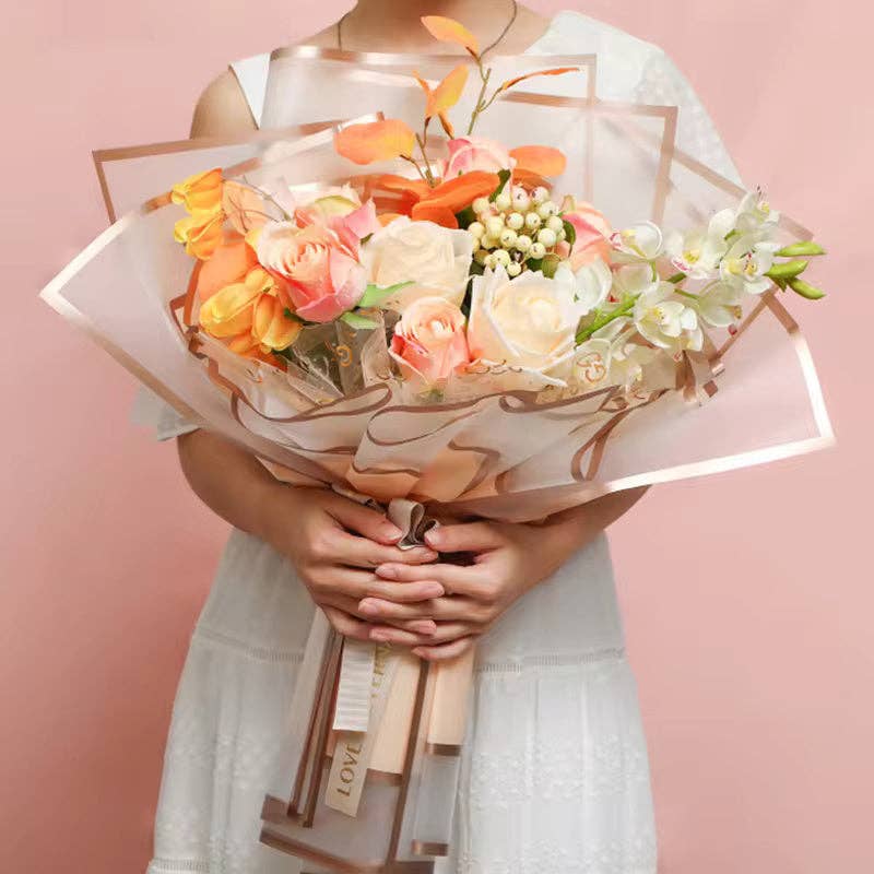 Elegant Design Supply - Wholesale Wrapping Paper Roll - Golden Frosted Edge Flower Wrapping Paper (20pcs/bag)8