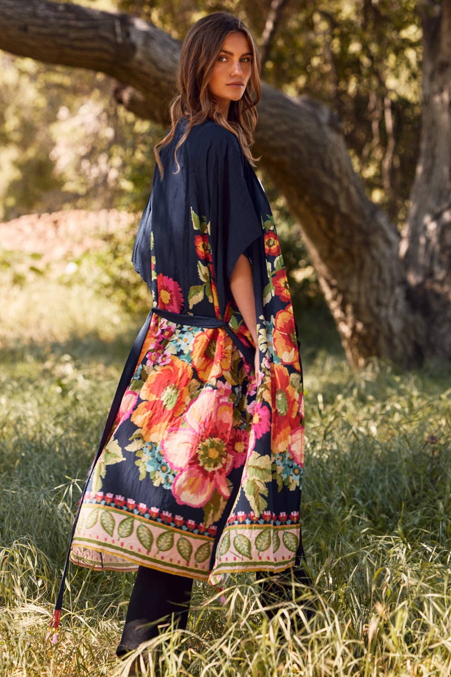 Oddi - Vente Kimono – femme - Kimono Duster Imprimé à Bordure Florale Géante Plus4