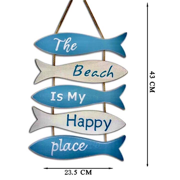 GreenWave – wholesale Sign – Wooden coastal hanging fish sign the beach is my happy place1