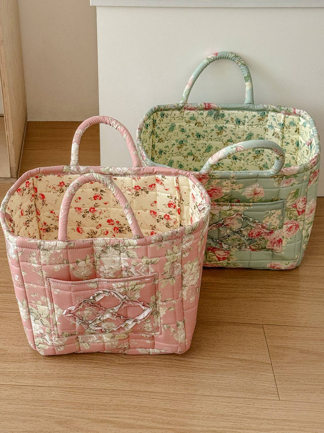 Tickled Teal - Wholesale Storage Bin - Quilted Floral Soft Side Storage Tote3