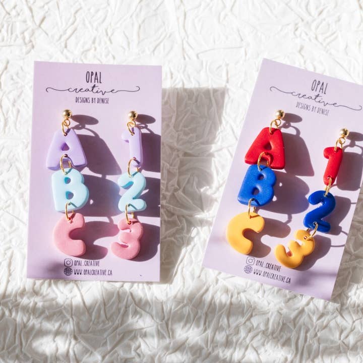 ABC 123 Teacher Polymer Clay Earrings for wholesale by Opal Creative