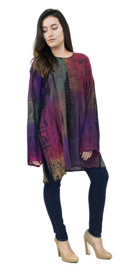 Gypsy Rose - Wholesale Tunic - Women's - Bright Side of Life Embroidered Crinkle Cotton Tye Dye Kurta1