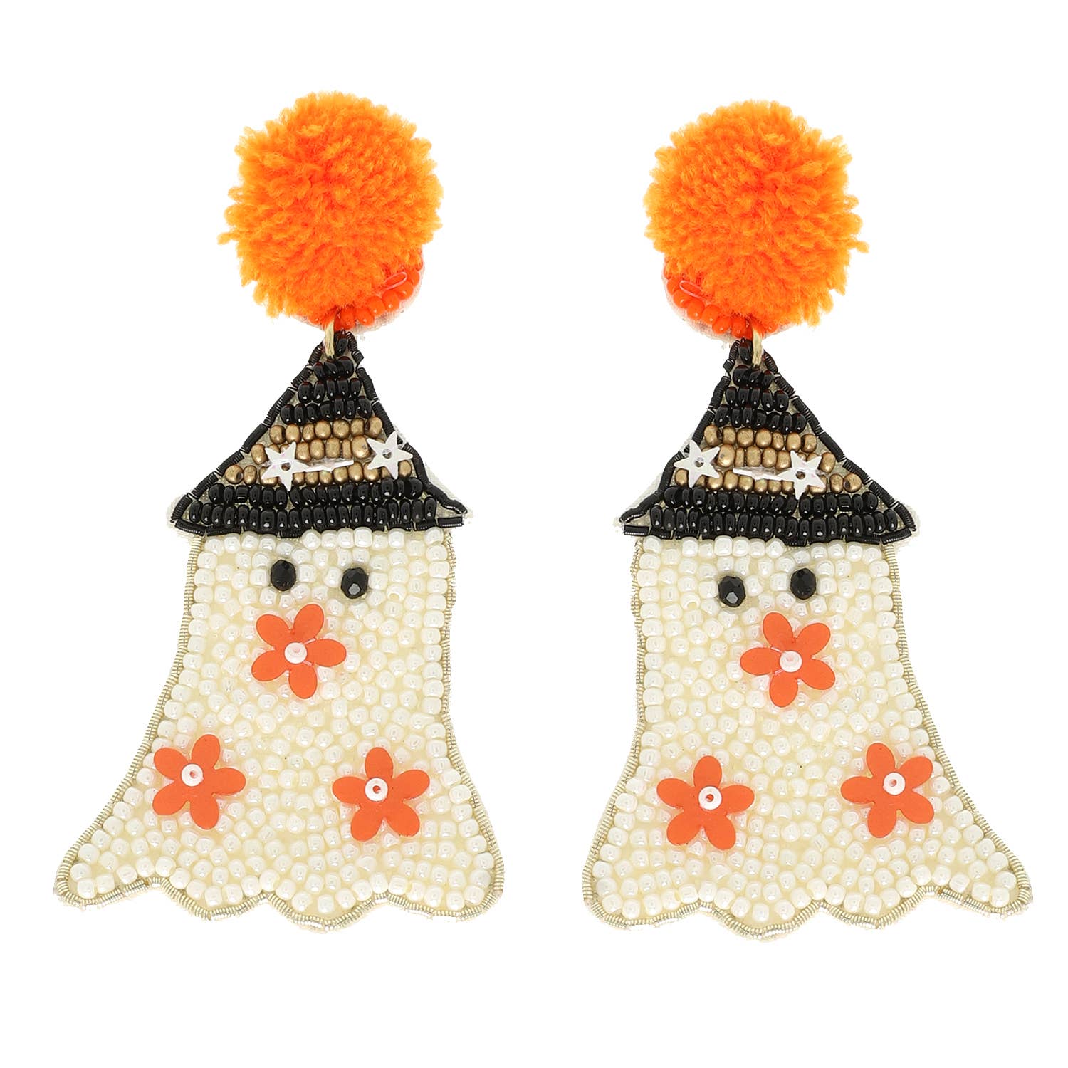 SP Sophia Collection - Wholesale Dangle Earrings - Halloween Ghost Seed Bead Dangle Earrings 1