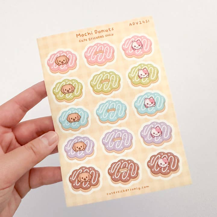 Mochi Donuts - Matte Sticker Sheet for wholesale by Cute Stickers Only