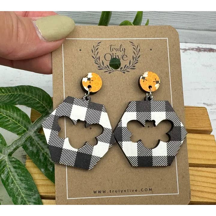 Truly Olive - Venta al por mayor Pendientes colgantes - Pendientes colgantes de cuadros de búfalo