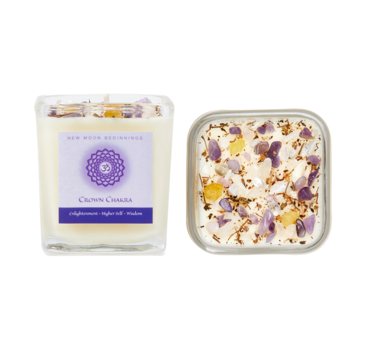 New Moon Beginnings - Wholesale Jar/Filled Candle - Seven Chakra Candles - Soy Candle - Herb & Crystal Candles24