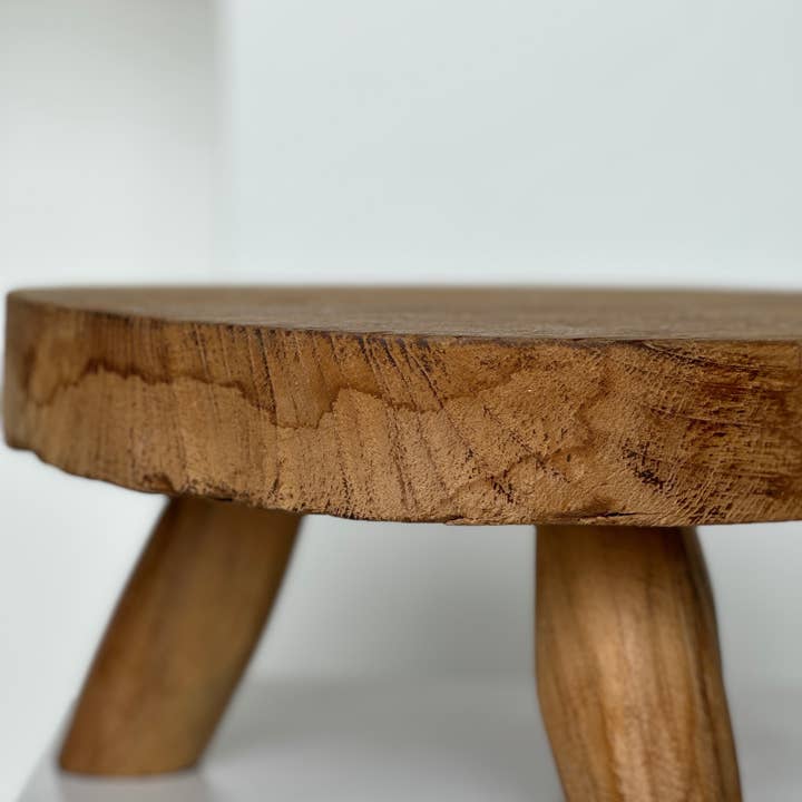 Office Objets - Wholesale Stool - Small low three-legged stool in upcycled blond teak D:30 H:1578